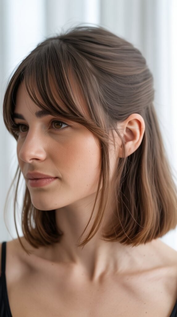 Long Bob with Curtain Bangs - Half-Up Style