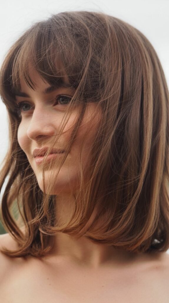 Textured Long Bob with Wispy Bangs