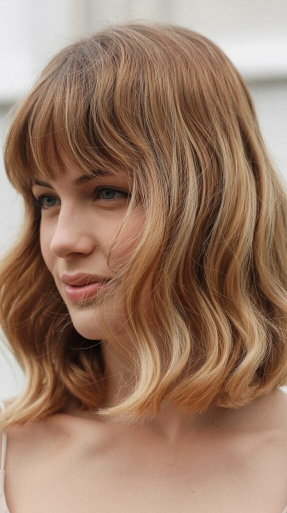 Beach Wave Long Bob with Curtain Bangs
