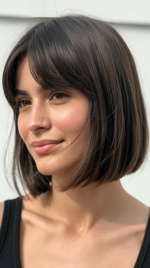 Tucked Long Bob with Curtain Bangs
