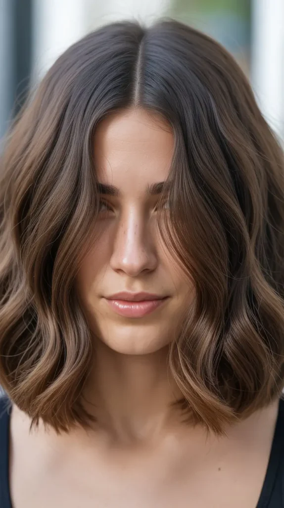 Wavy Long Bob with Middle Part