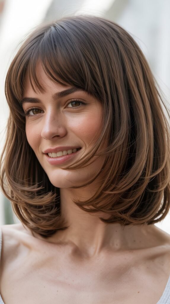 Voluminous Long Bob with Arched Bangs
