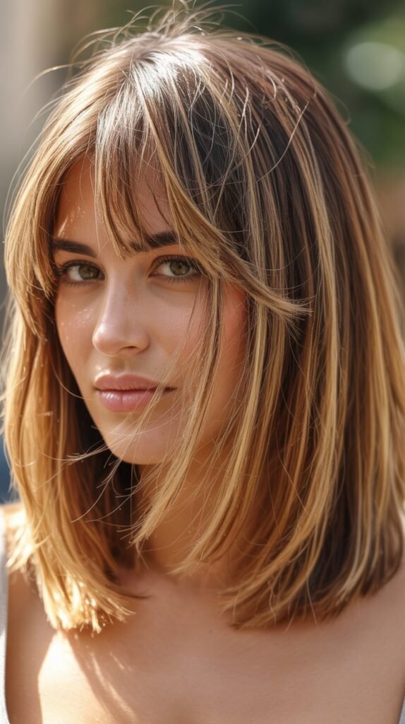 Highlighted Long Bob with Highlighted Bangs