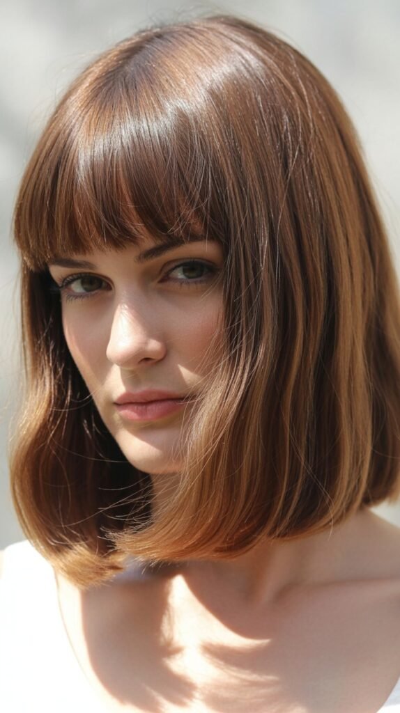 Vintage-Inspired Long Bob with Full Bangs