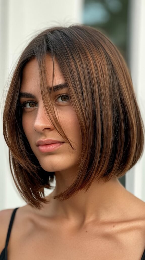 Medium Angled Bob with Asymmetrical Bangs