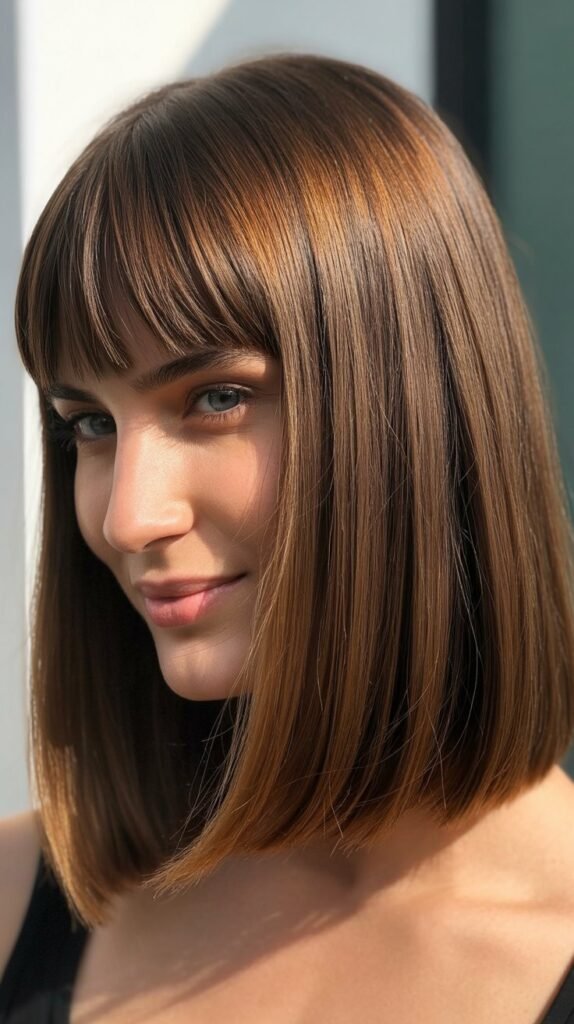  Polished Long Bob with Center-Parted Bangs
