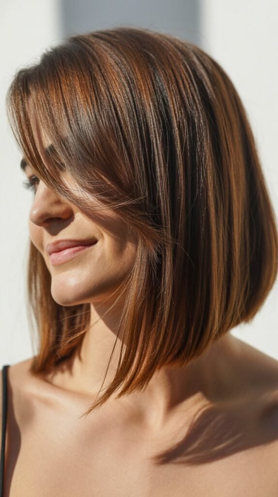 Asymmetrical Long Bob with Side-Swept Bangs