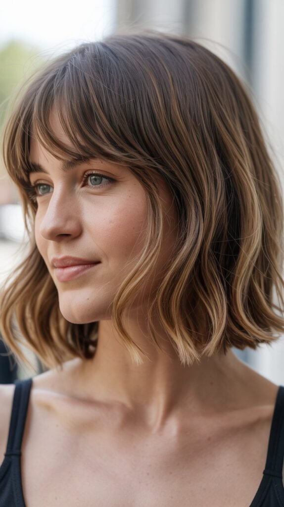  Long Bob with Curtain Bangs - Air-Dried Style