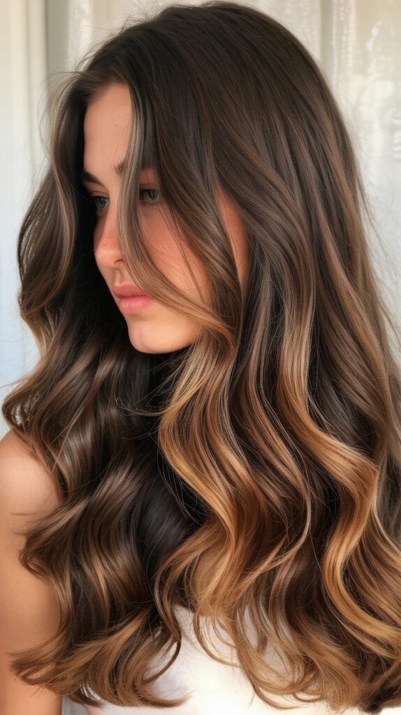 Chocolate Balayage with Caramel Highlights