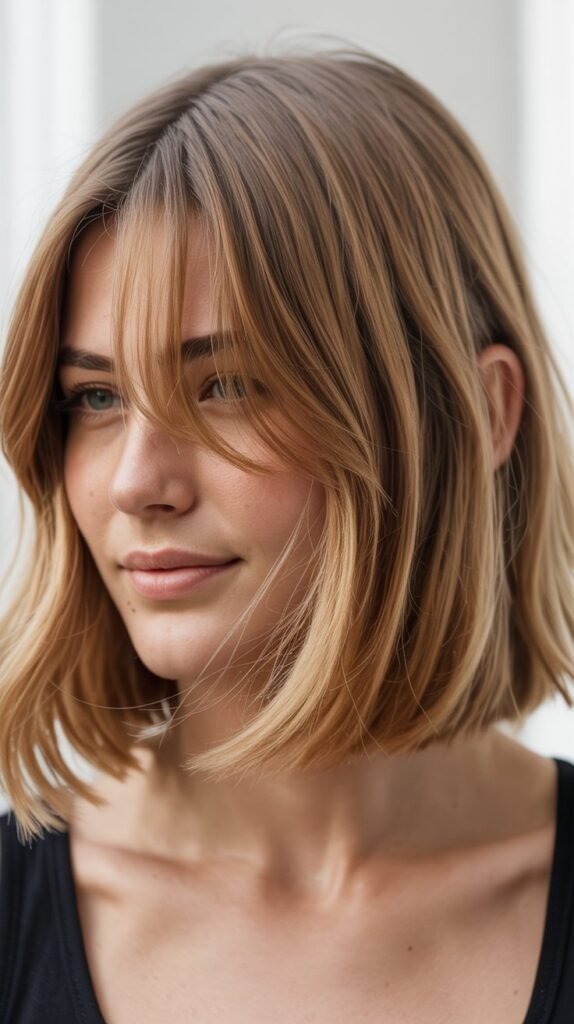 Long Bob with Side-Swept Curtain Bangs
