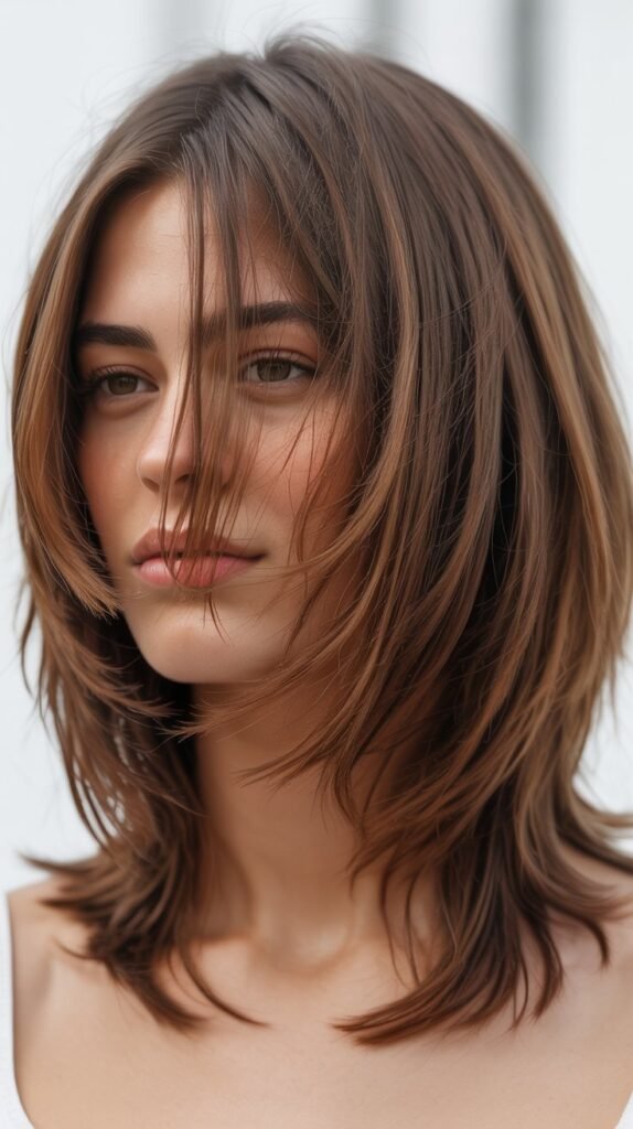 Shaggy Long Bob with Feathered Curtain Bangs