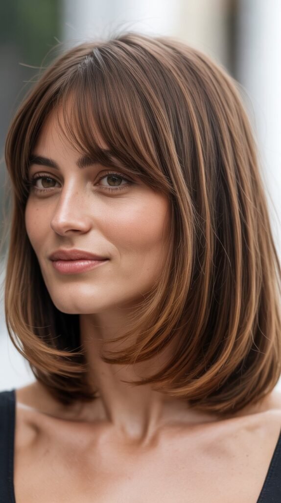  Layered Long Bob with Curtain Bangs