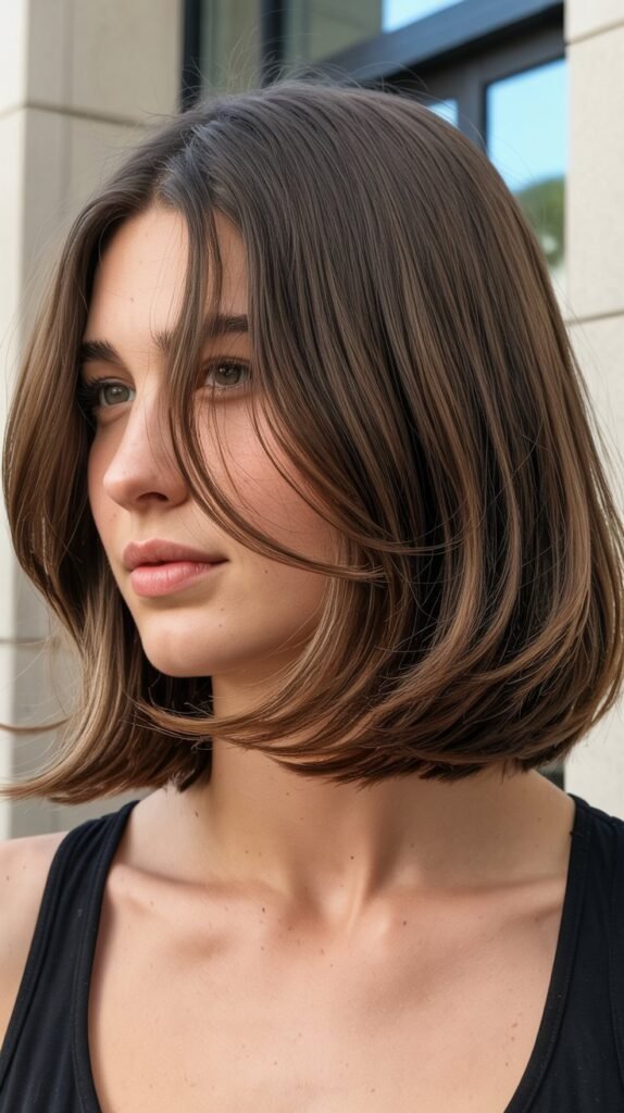 Tousled Long Bob with Curtain Bangs