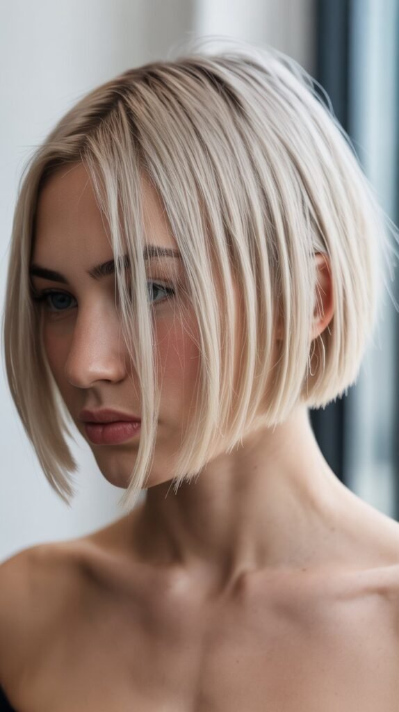 Platinum Blonde Angled Bob