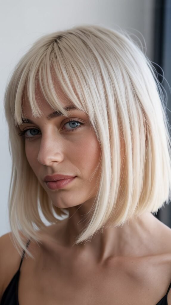 Platinum Long Bob with Icy Bangs
