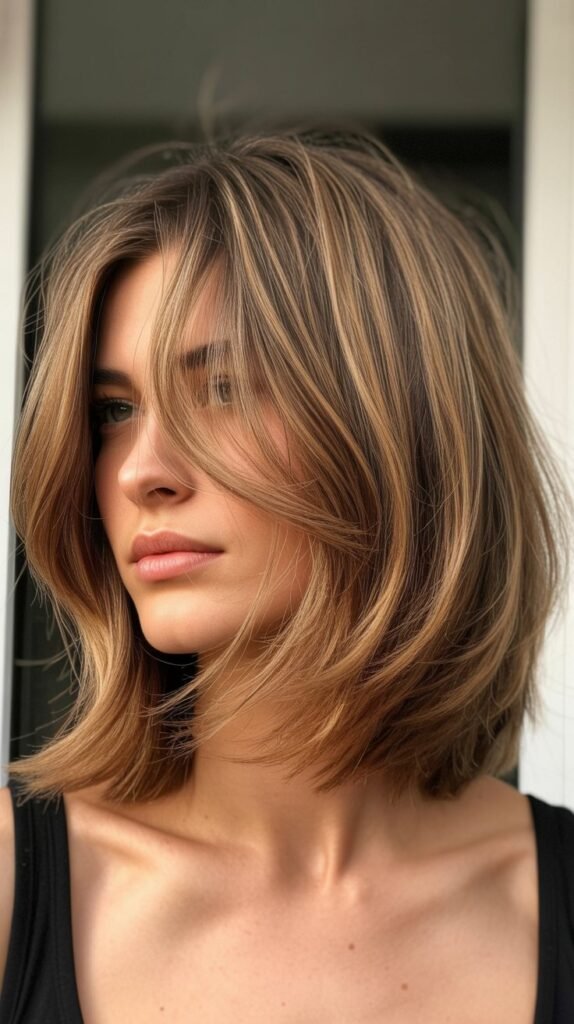 Long Bob with Piecey Bangs and Balayage