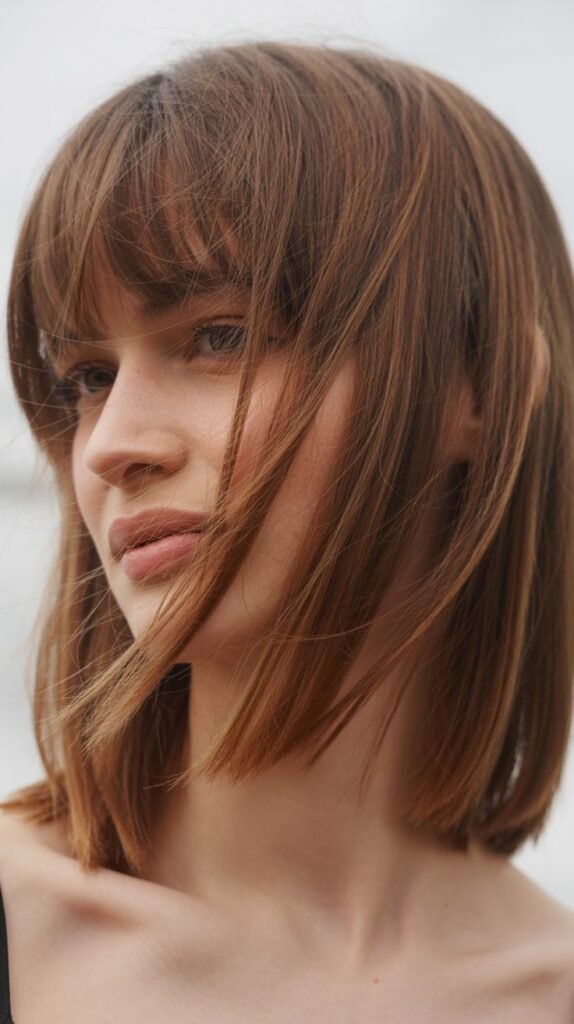 Textured Long Bob with Wispy Bangs