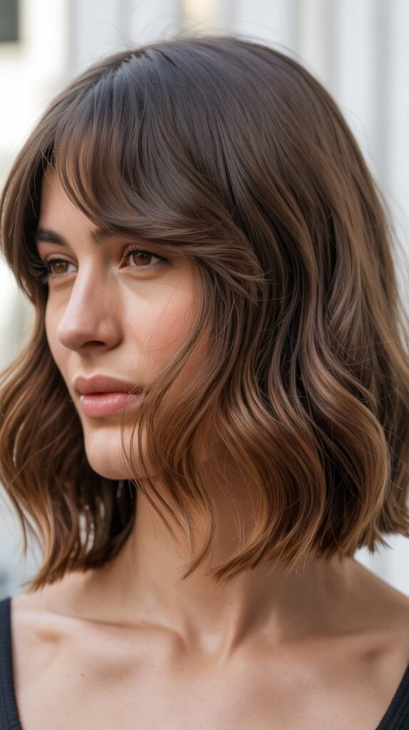 Wavy Long Bob with Soft Curtain Bangs