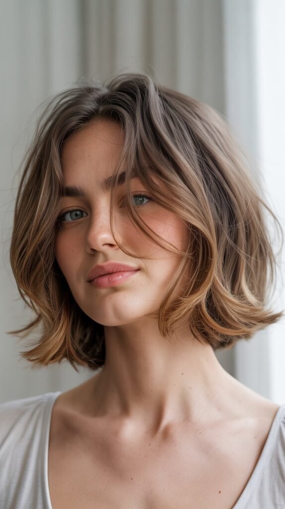 Tousled Medium Angled Bob with Lived-In Look