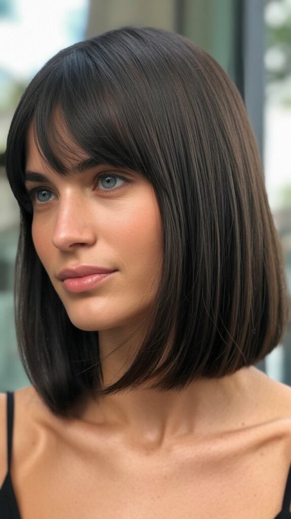 Sleek Low-Maintenance Long Bob with Curtain Bangs
