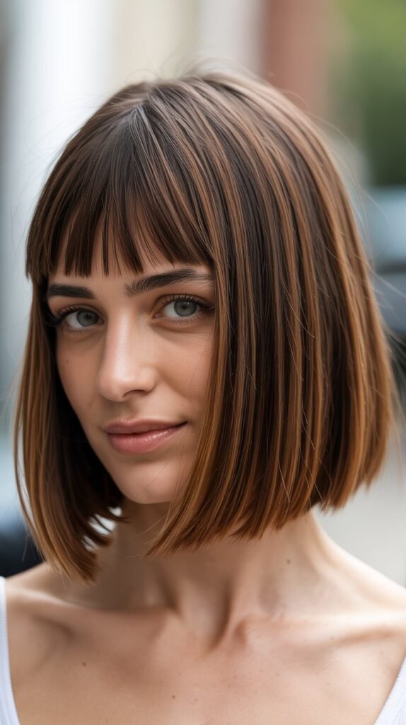 Precision Long Bob with Geometric Bangs