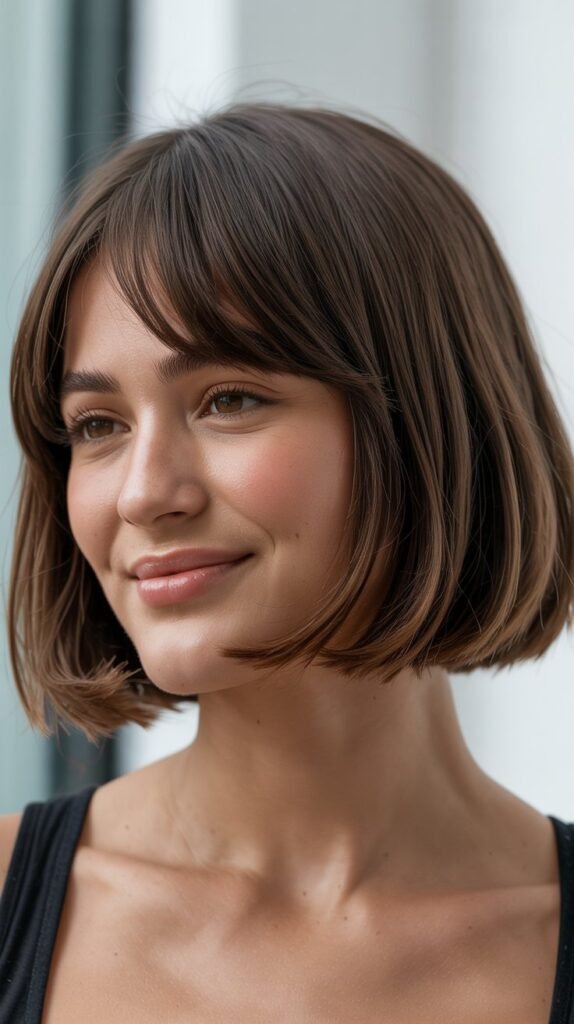 Chin-Length Bob with Curtain Bangs
