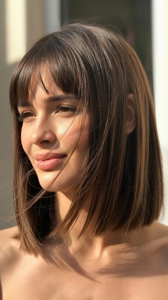 Razor-Cut Long Bob with Micro Curtain Bangs