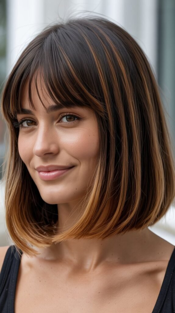 Ombre Long Bob with Curtain Bangs