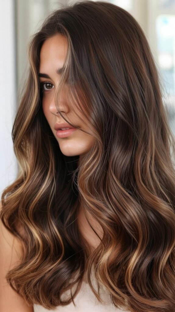 Chocolate Balayage with Face-Framing Highlights