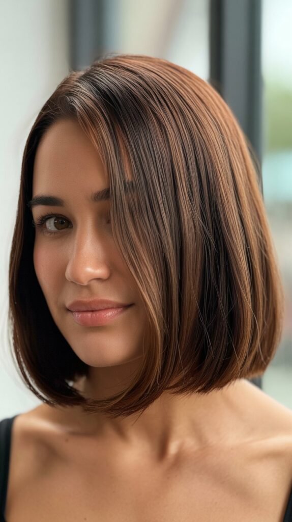 Deep Side Part Long Bob