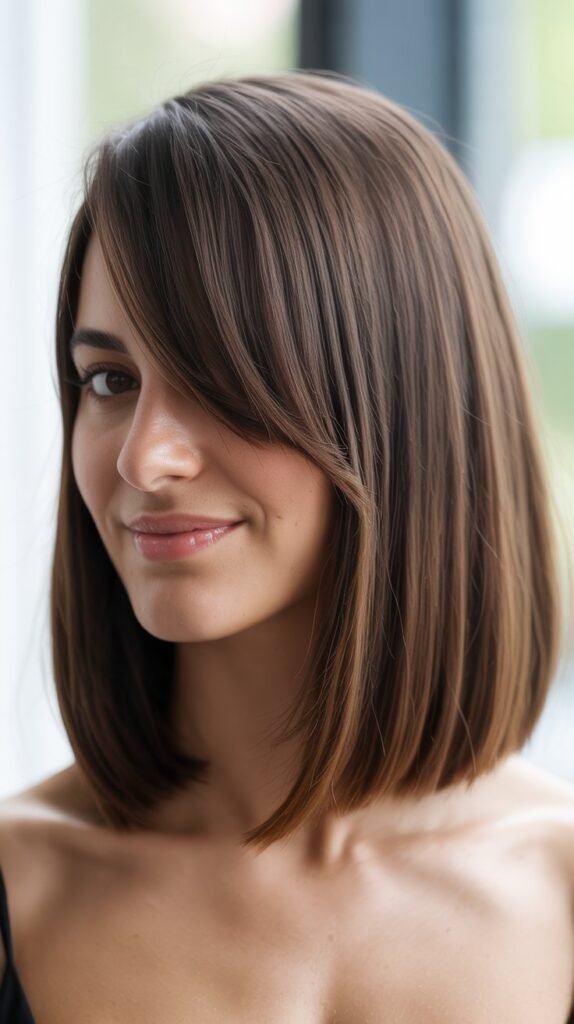  Long Bob with Side-Swept Bangs
