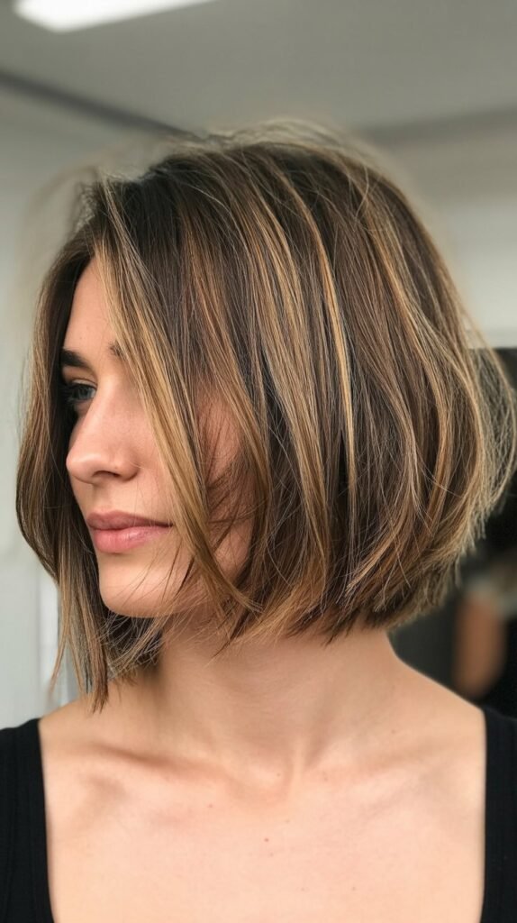 Choppy Medium Angled Bob with Razored Ends