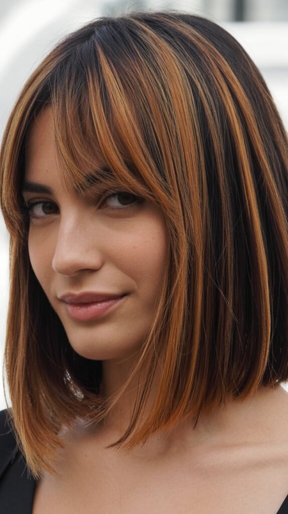 Long Bob with Blunt Bangs and Bold Color