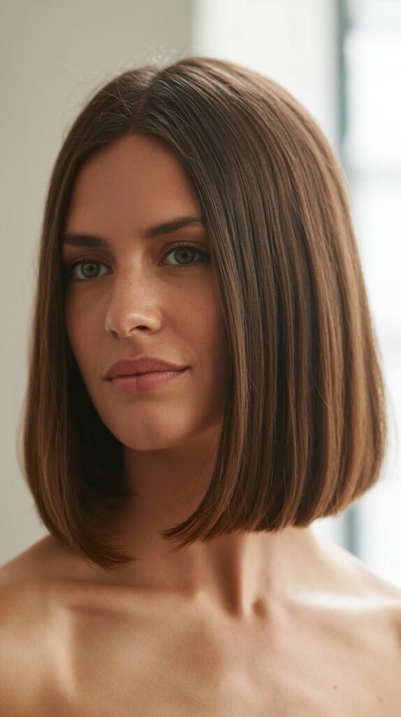 Sleek Long Bob with Arched Bangs
