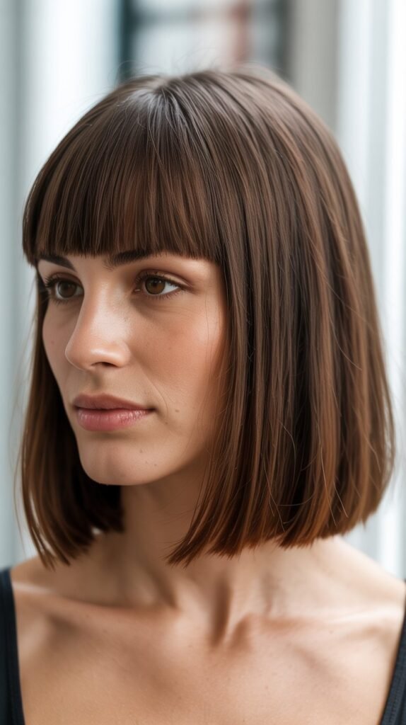 Classic Straight Long Bob with Blunt Bangs