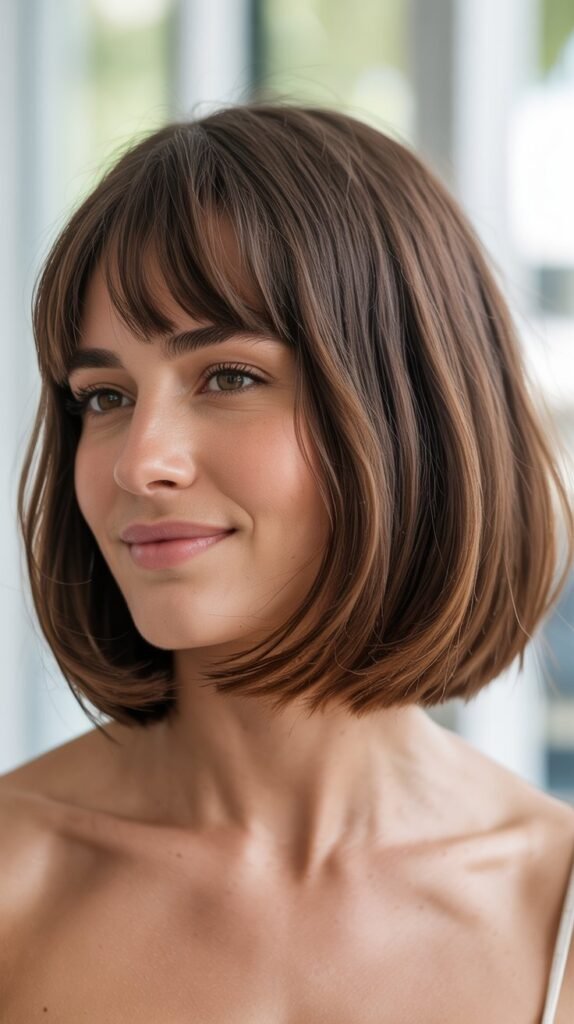 Medium Angled Bob with Curtain Bangs