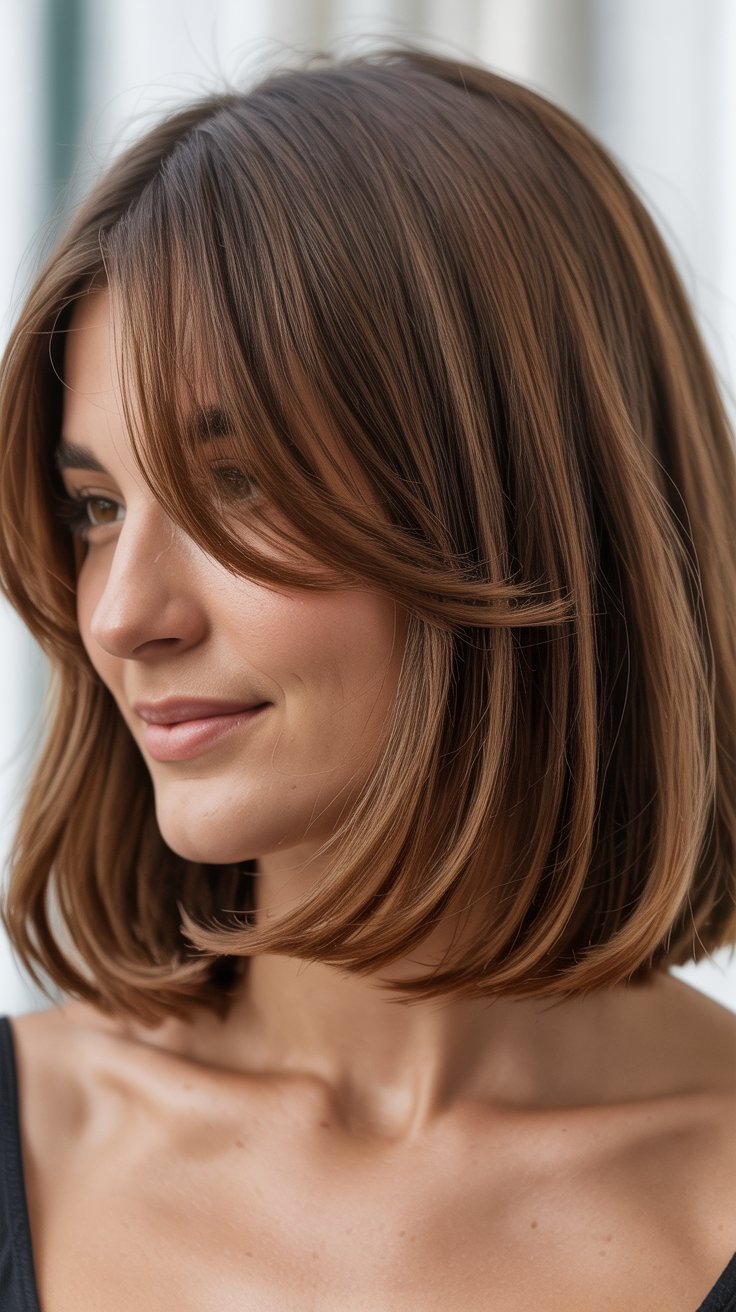 Stylish Long Bob Haircuts with Curtain Bangs