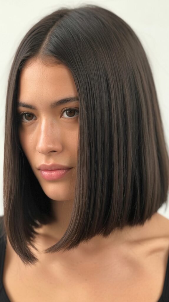 Sleek Long Bob with Middle Length
