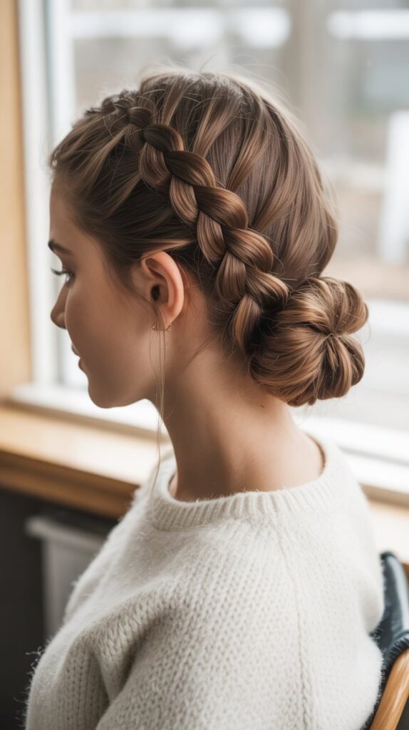 Double Dutch Braid into Low Bun