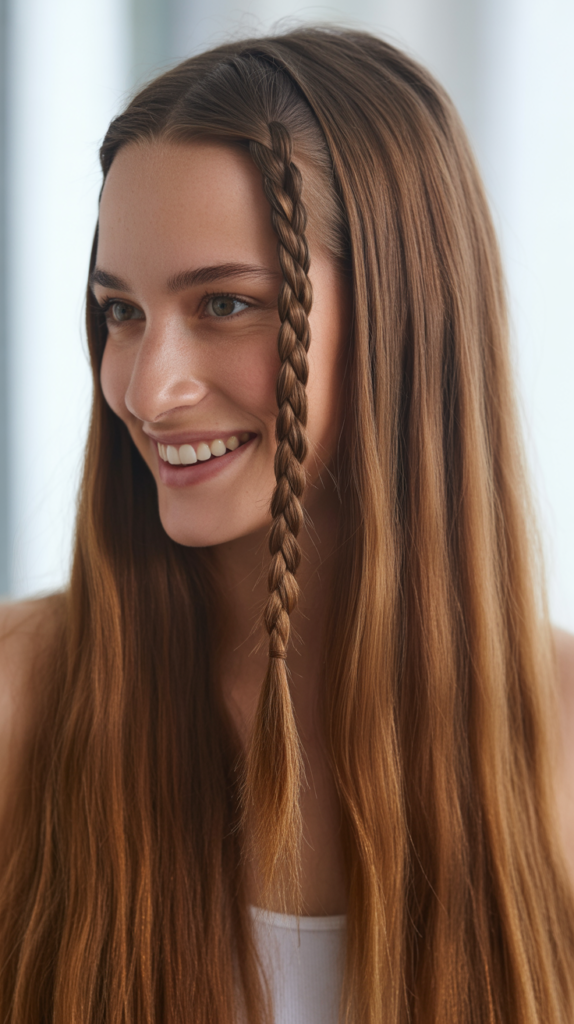 Straight Hair with Middle Braid