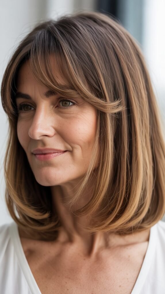 Long Bob with Curtain Bangs and Root Shadow