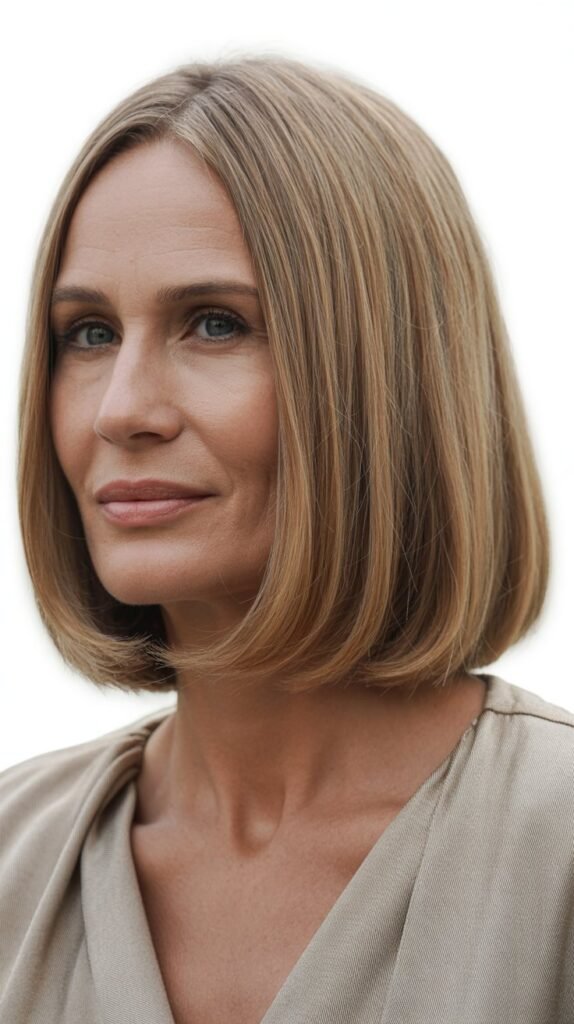 Blunt-Cut Long Bob with Center-Parted Curtain Bangs