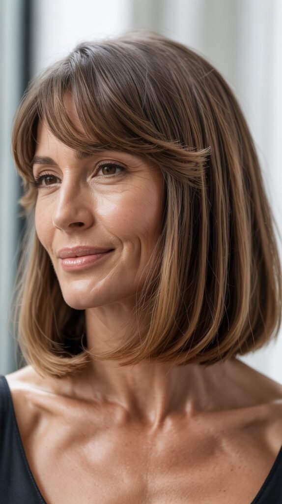 Sleek Long Bob with Baby Curtain Bangs