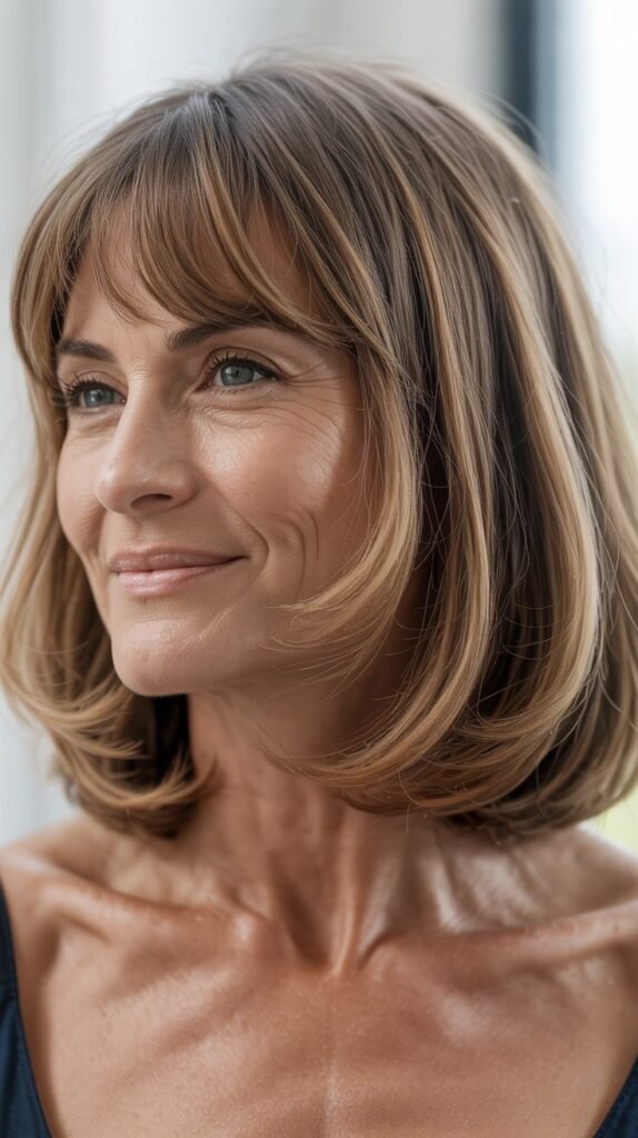 Long Bob with Curtain Bangs and Face-Framing Layers