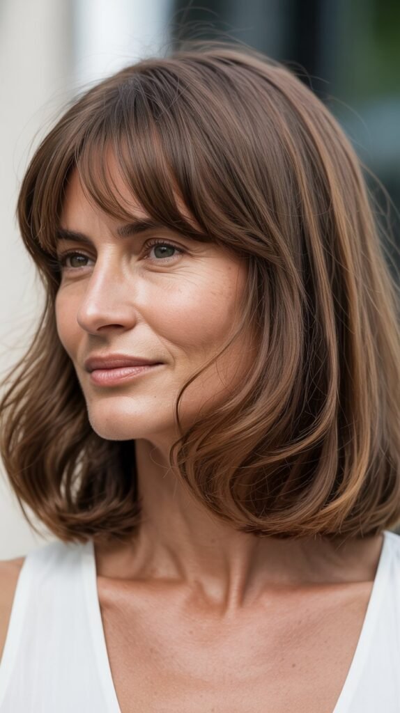 Tousled Long Bob with Curtain Bangs