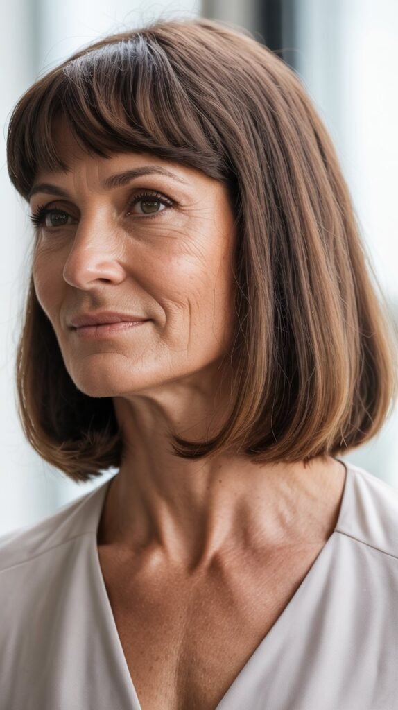 Classic Shoulder-Length Bob with Soft Curtain Bangs