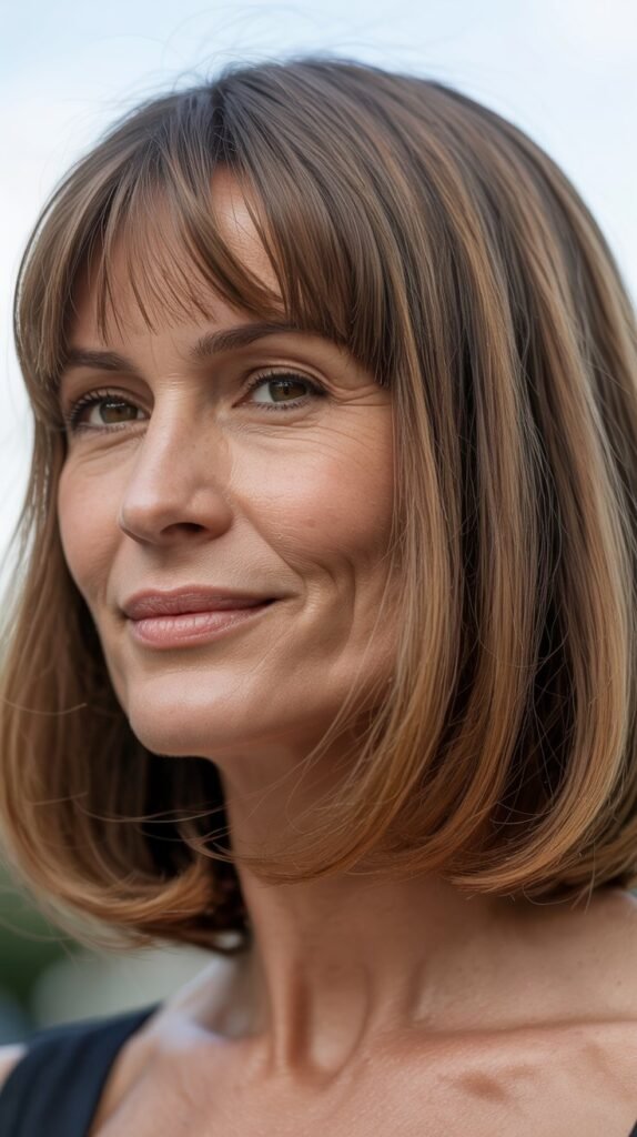 Long Bob with Curtain Bangs for Fine Hair