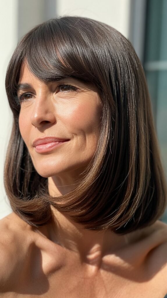 Long Bob with Curtain Bangs and Glossy Finish