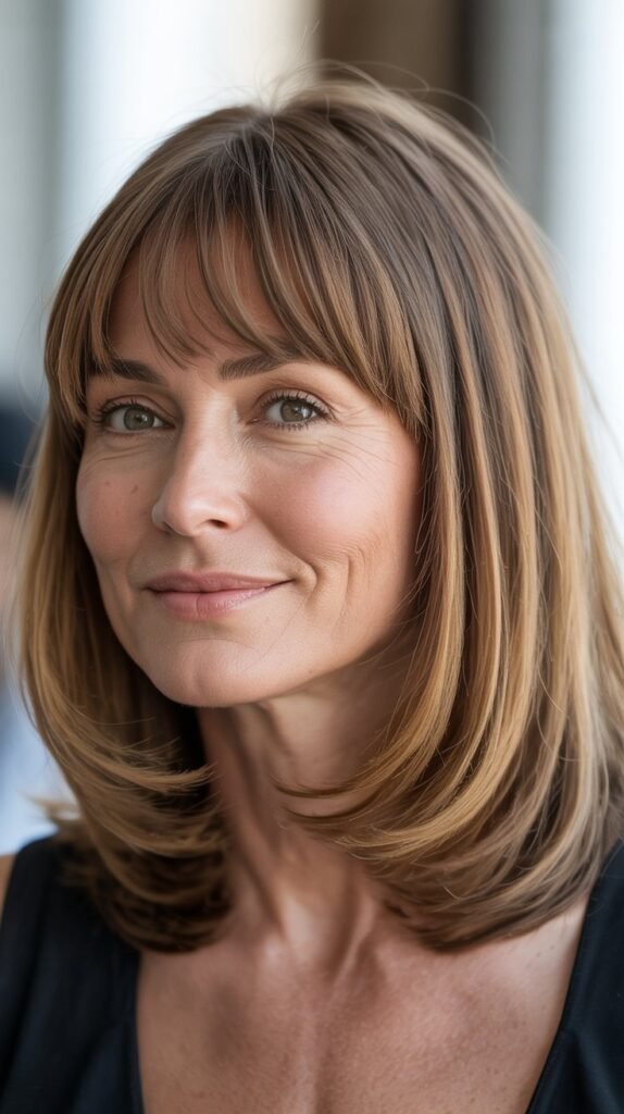 Long Bob with Curtain Bangs and Side Part