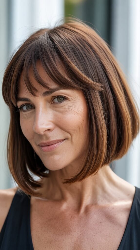 Asymmetrical Long Bob with Curtain Bangs